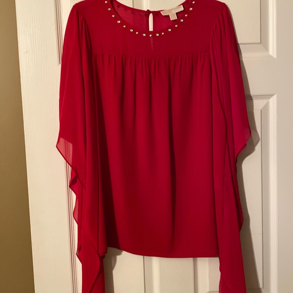Michael Kors Red Blouse with Gold Accents